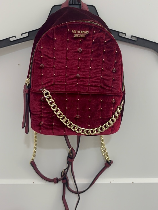 Victoria's Secret Handbags - Victoria's Secret Wine Velvet Studded Mini Backpack with Gold Chain